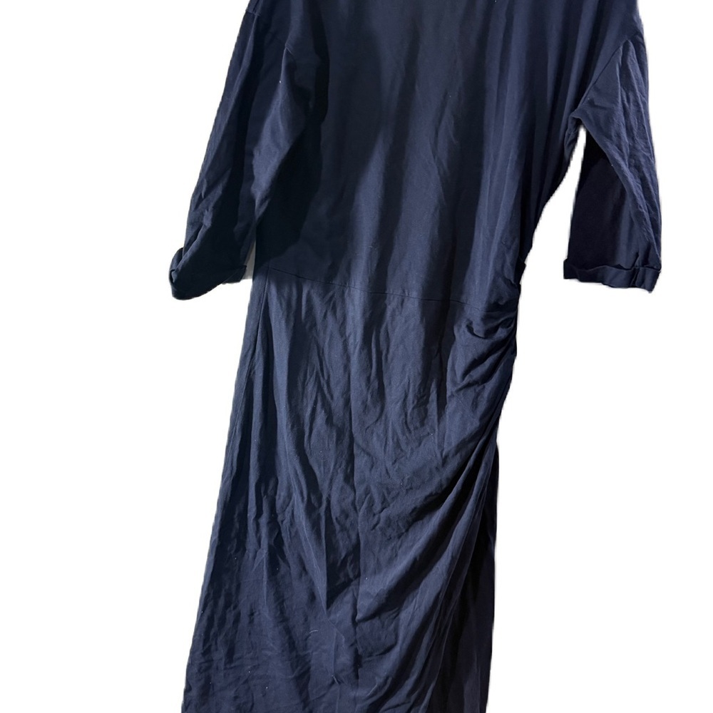 Long Sleeve Navy Maxi Dress - Classic Women's Long Sleeve, gathered wrap look